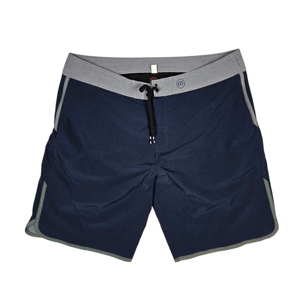 Travis Mathew Mens 38 Board Shorts Lined Swim Trunks Drawstring Hybrid Blue Gray